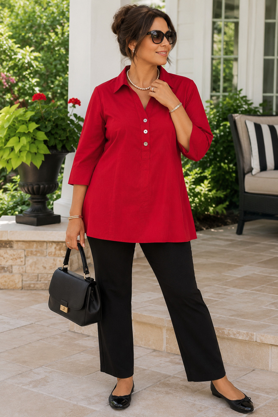 Zac & Rachel Red Tunic Blouse Size XL 3/4 Sleeve